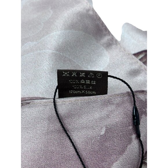 Elegant Floral Silk Scarf In Pastel Lavender & Pink Tones 170cm X 50cm - Picture 5 of 7